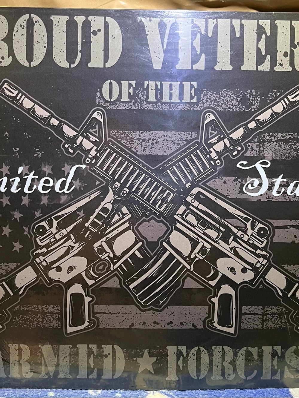 Proud Veteran Armed Forces Wall Art - Black and Gray with Wood hand Motorcycle